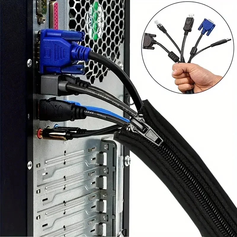 3/1X Zipper Cable Sleeve Flexible Wire Cable Management Cable Wire Protector Computer Cable Organizer PC Cable Management Cover