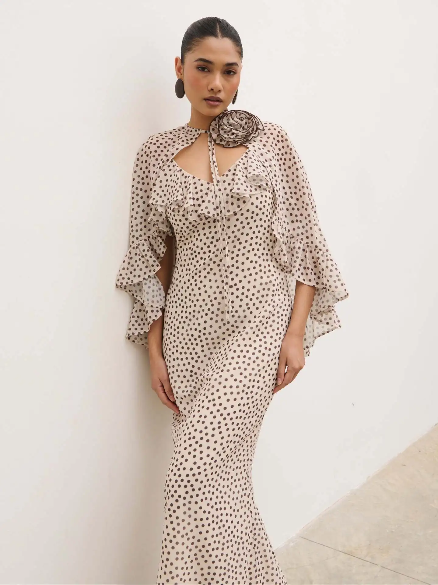 V Neck Polka Dot Dress Women Sleeveless Ruffle Cape Dress Bodycon Slim Fit Jumpsuit Playsuit Matching Set view 6