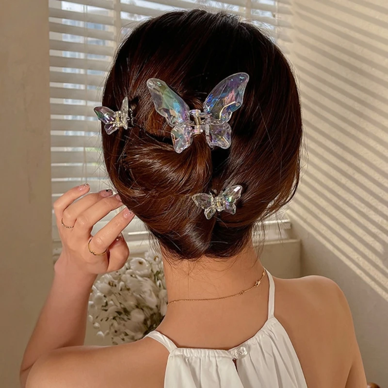 Lovely Hair Claw Transparent Butterfly Hair Clip for Woman Camping Side Braids Hair Delicate Jaw Clip for Dropshipping