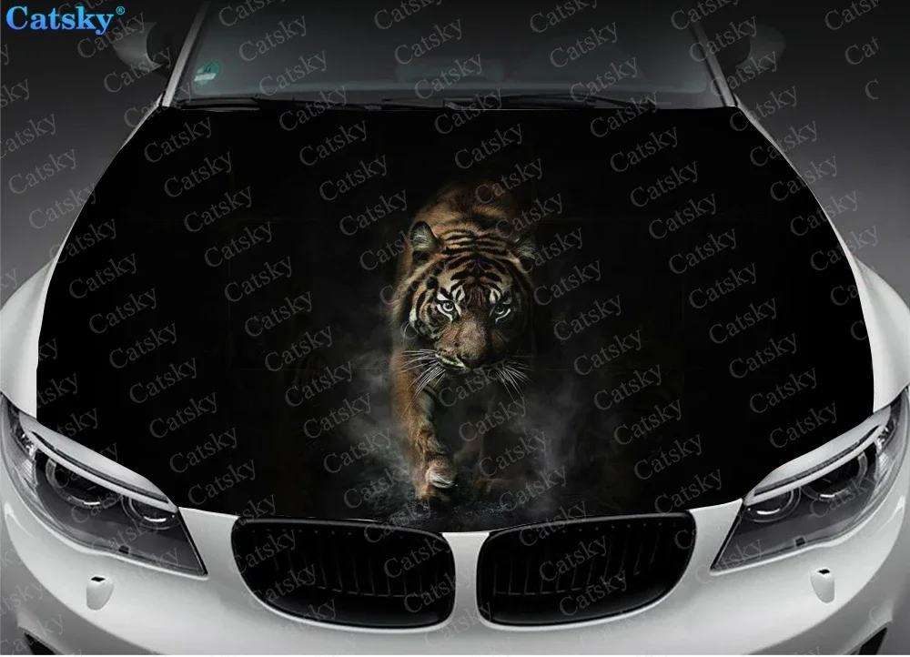 Walking Animal Tiger Car Hood Sticker Painting Self-adhesive Universal Car Accessories Film Modified Hood Protect Decal Decor