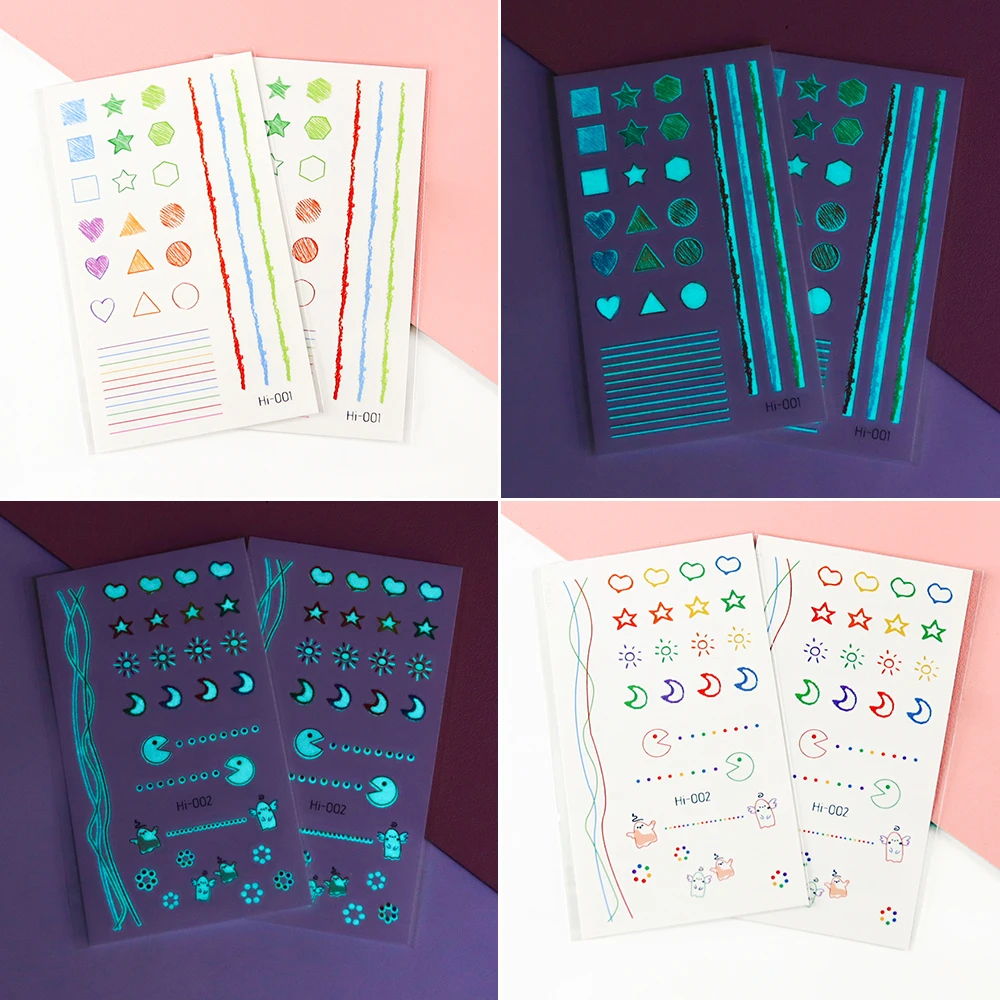 Blue Luminous Glow Tattoo Sticker Cute Geometry Waterproof Temporary Tatoo Small Finger Wrist Fake Tatto For Body Art Women Men