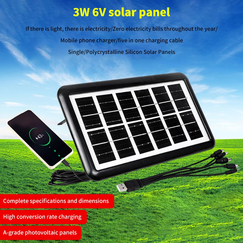 3w Multifunctional Solar Panel 6v Photovoltaic Panel Outdoor Mobile Phone Charger Emergency Power Supply For Iphone16 Huawei