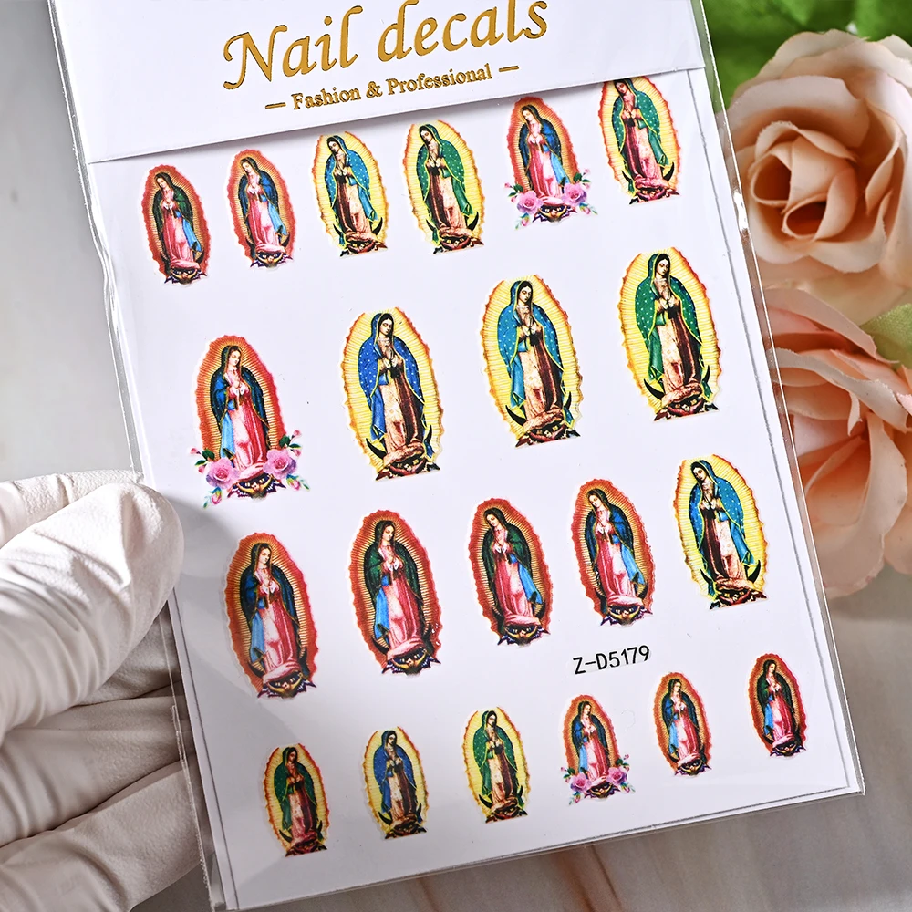 Angel Flower Pattern 3D Nail Stickers Virgin Mary Cupid Back Glue Sliders Nail Decals Heaven Design Tattoo Accessories Manicure%