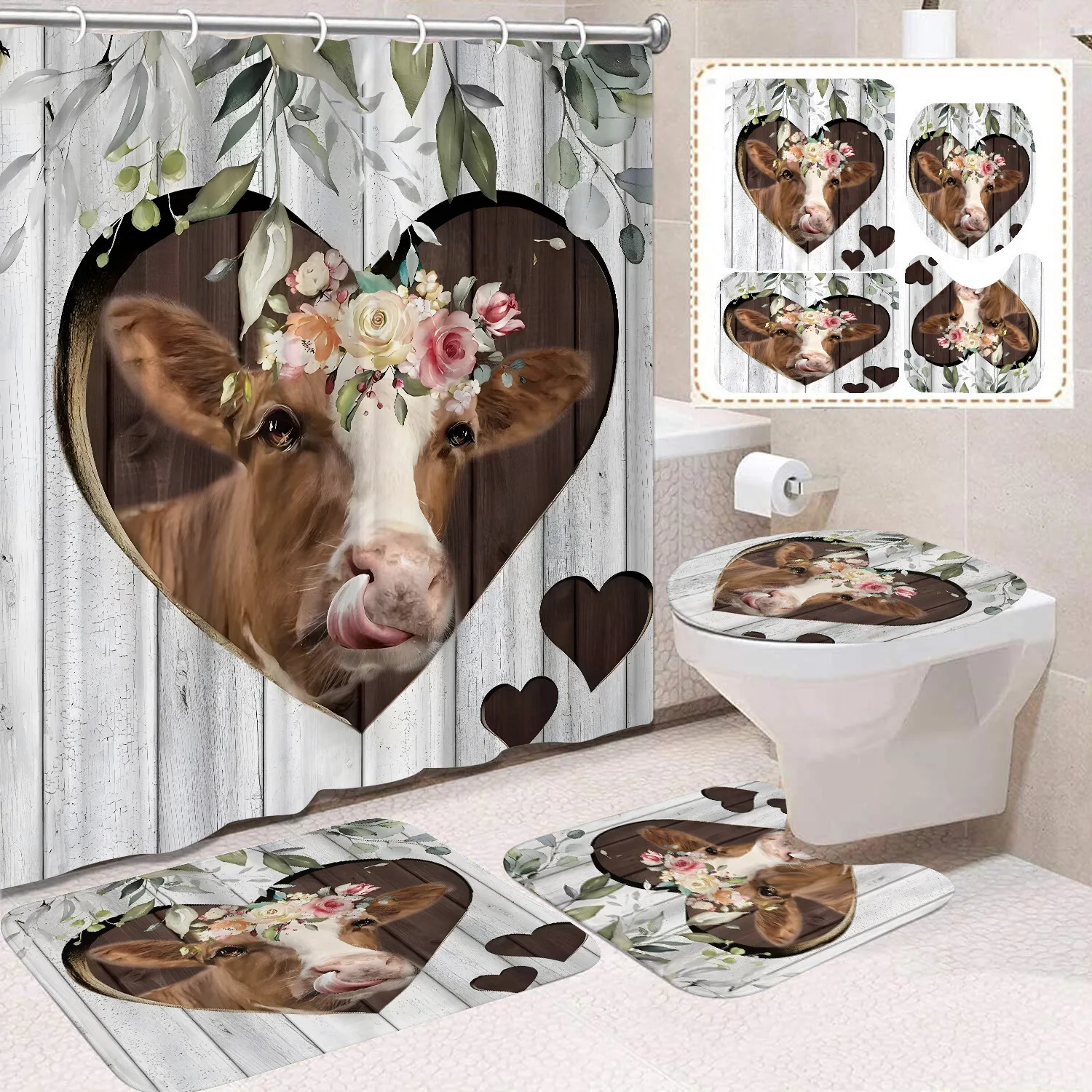 

Милая занавеска для душа с принтом хайлендского крупного рогатого скота, водонепроницаемая прочная полиэстеровая занавеска для ванной для дома, Новый год, Рождество, декор для ванной комнаты