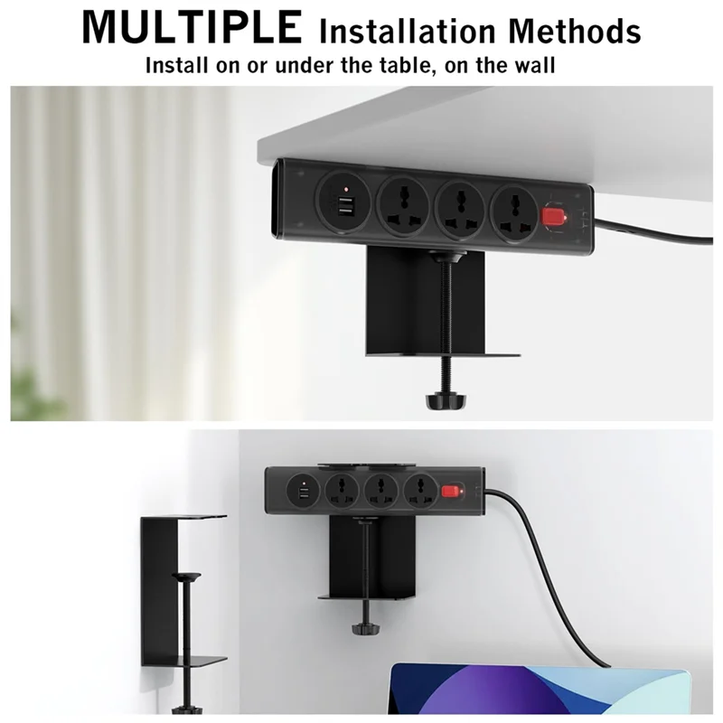 

ABJF-Adjustable Desk Mount Power Strip,Desktop Power Outlet Clamp Mount For Desk Edge,Anti-Scratch Pads,Cable Management