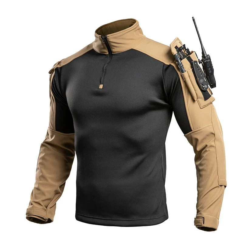 Men Soft Shell Camo Fleece Tactical T-shirts Warm Winter Autumn Hiking Fishing Camping Trekking Thermal Tops Outdoor Softshell