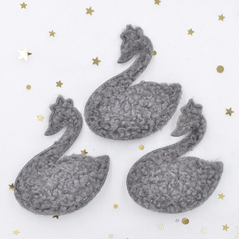 10Pcs Puffy Soft Teddy Plush Padded Patches Swan Appliques for DIY Clothes, Crafts, Hat, Bag, Woolen Gloves, Socks Ornament
