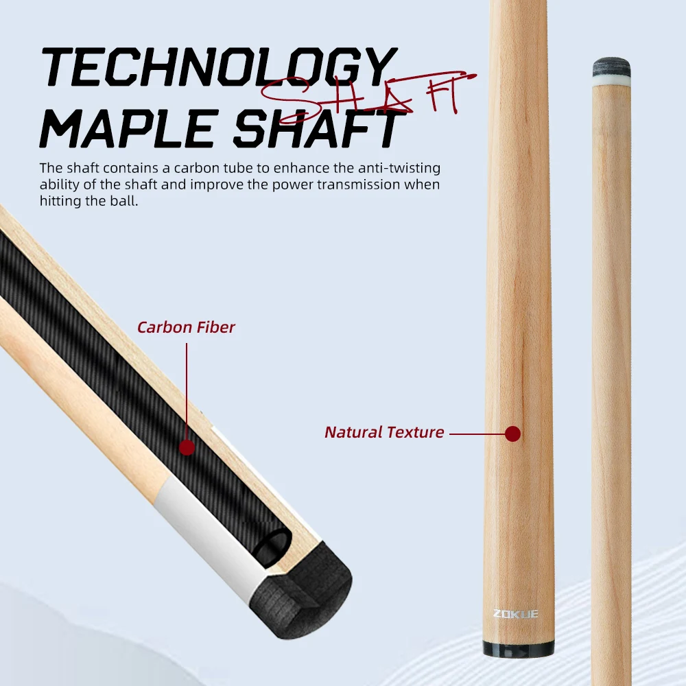 ZOKUE Carbon Fiber Pool Cue Stick with 2 Shafts 1/2 Split Low Deflection Full Carbon Technology Billiards Pool Stick Set