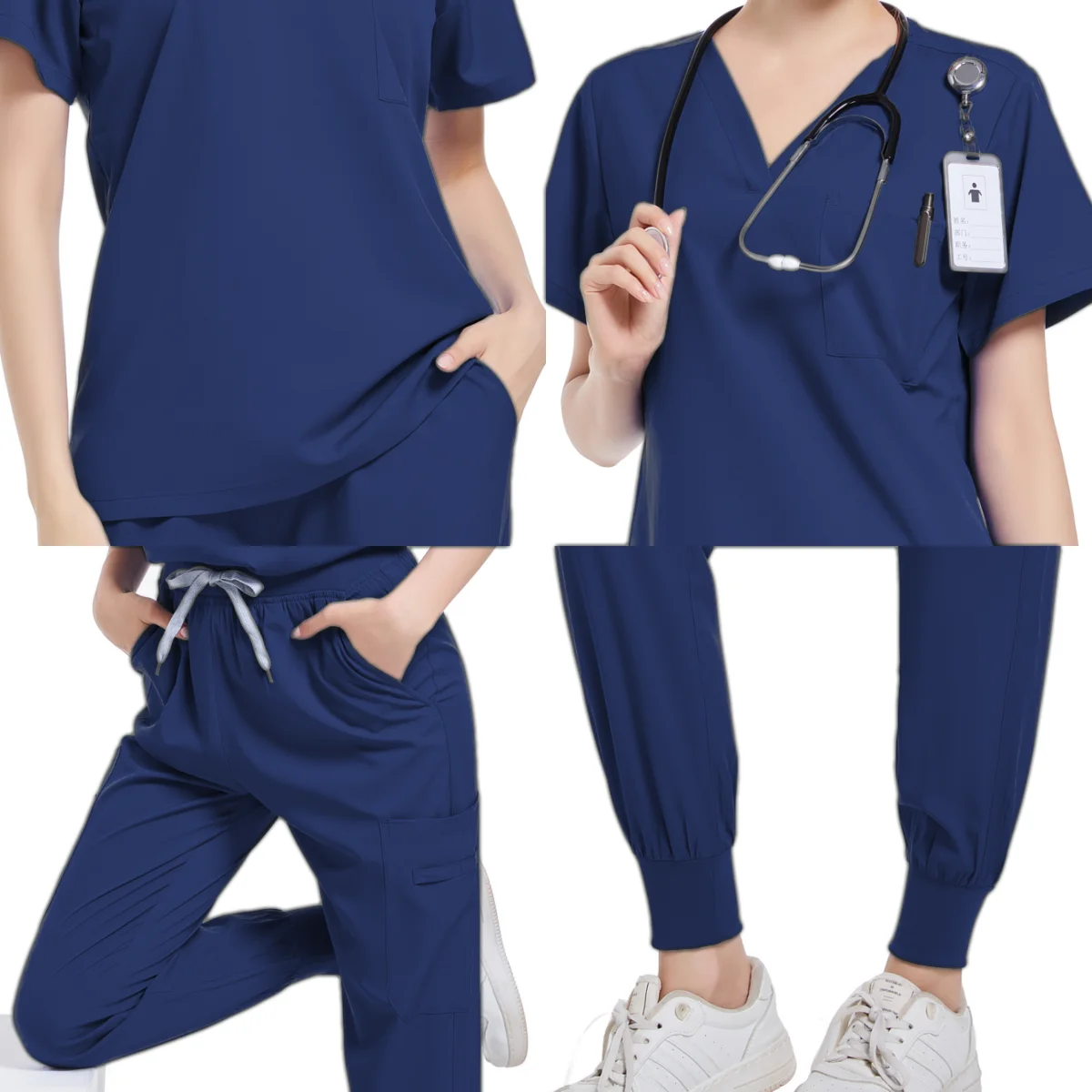 Uniformes Médicos Hospitalares para Mulheres, Blusa de Enfermeira Spandex, Esfoliantes Femininos, Spa Work Wears, Scrubs Jogger Set