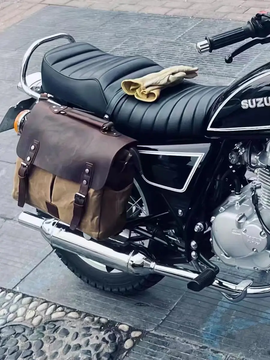 Bolso de mensajero de cuero de vaca de lona cruzado Vintage para hombre, maletín de mano, bolso lateral para motocicleta, bolso de motorista