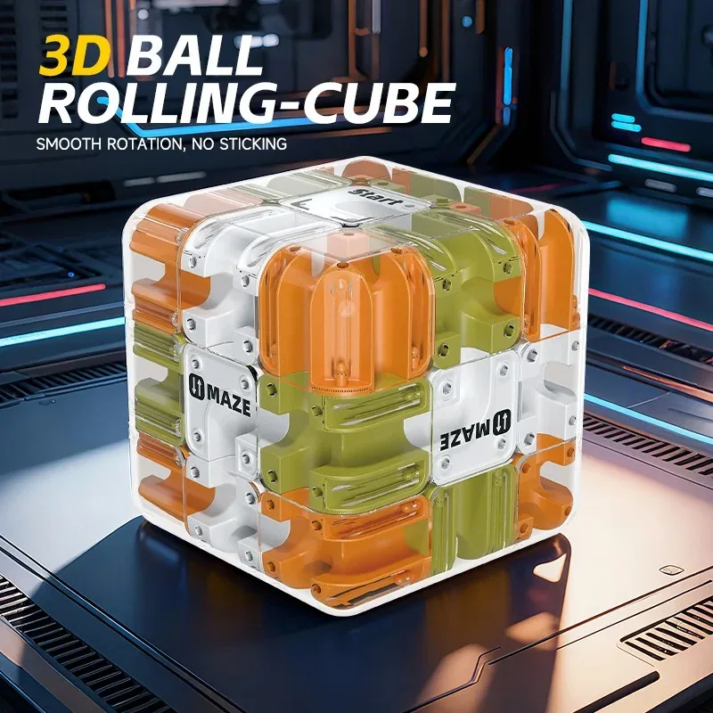 3D Puzzle Ball-Rolling Magic Cube Maze Children Labyrinth Fidgeting Toy Logical Thinking Stress Relief Educational Birthday Gift