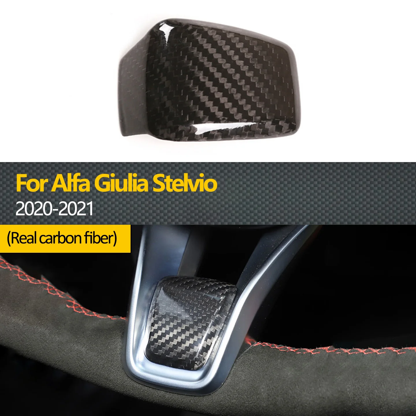 

Applicable to Alfa 2020-2021 Giulia Stelvio True Carbon Fiber Car Steering Wheel V-shaped Base Trim Panel Cover Accessories