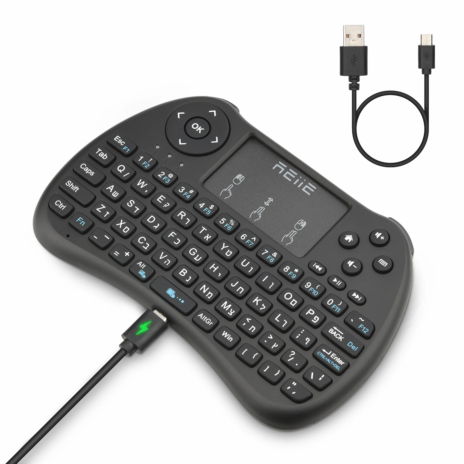 H9S Hebrew Mini Keyboard,2.4GHz Handheld Smart TV Remote Keyboard with Touchpad for PC Smart TV, Android TV Box, Windows 7 8 10