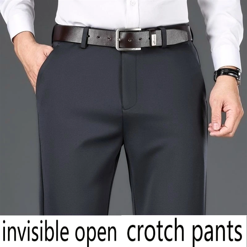 Invisible Crotch Pants Autumn Thick Men's Casual Pants Straight High Waist Business Pants Non-ironing Japanese Streetwear