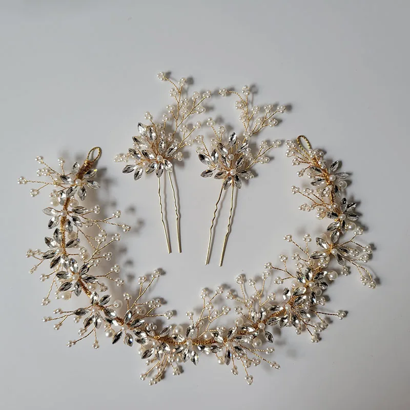 SLBRIDAL Handmade Ceramic Flower Leaf Pearls Bridal Headband Hair Comb Hair Pin Wedding Headpiece Hair Accessories Women Jewelry