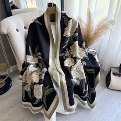 Thick Floral Print Scarf Faux Cashmere Women Luxury Warm Travel Blanket Shawl Designer 2024 New muffler neckerchief