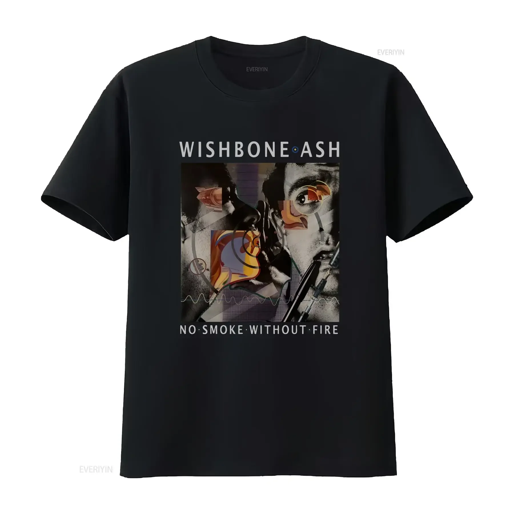 Wishbone Ash VTG no smoke without fire black T shirt 1U499 vintage Washed streetwear Casual Slightly Comfortable