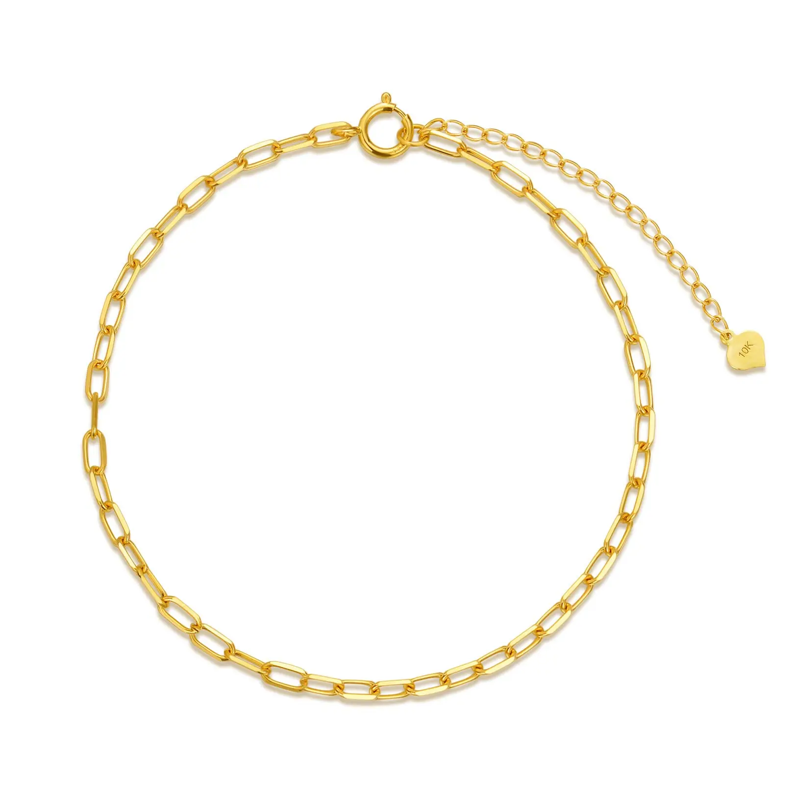 

YFN 10K Yellow Gold 2.5mm Paperclip Chain Bracelet Real Gold Italian Paperclip Link Chain Bracelet Anniversary Jewelry Gift