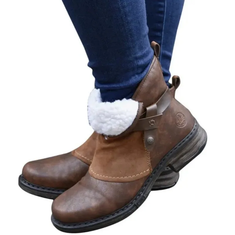 Retro Amerikanische Rundzehen-Stiefeletten mit Dickem Absatz für Damen, Motorradstiefel, Steampunk, Plus Samt, Schneeparty-Mode-Stiefel 2026 – Detail 6