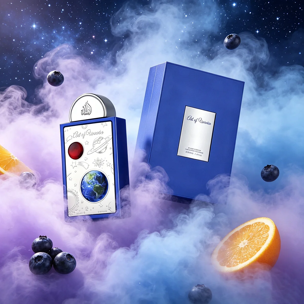 

Cosmic Planet Embossed Square Blue Bottle Unisex Perfume Art of Universe Fresh Fruity Woody Long Lasting Fragrance