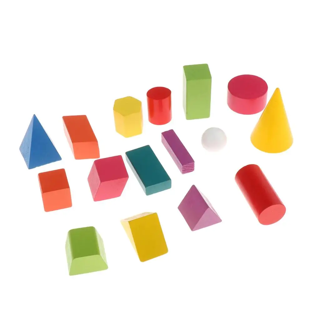 16pcs/set 3D Shapes Geometric Solids Wooden Kids Educational Toys