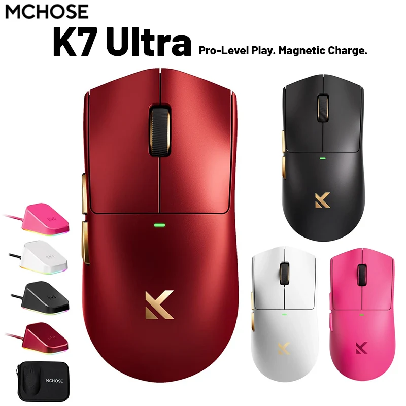

MCHOSE K7 Ultra PAW3950 Беспроводная игровая мышь с двойной скоростью заката 8K Легкая магнитная беспроводная зарядная док-станция для киберспорта и офиса
