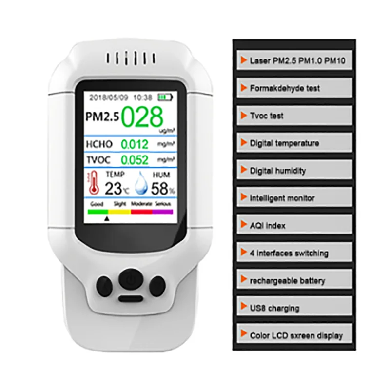 

DM502 Semiconductor Air Quality Tester English Version for Measuring Dust PM2.5 Formaldehyde HCHO Temperature and Humidity