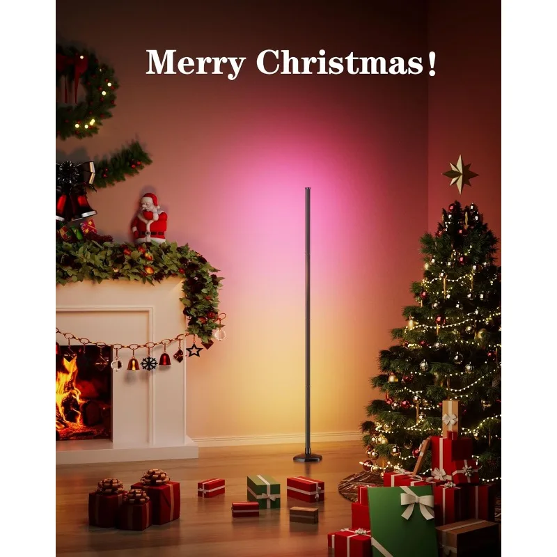 Lampadaire d'angle RVB, lampadaire LED à couleur changeante de 65 pouces, synchronisation de la musique, application Bluetooth, télécommande, 16 millions de couleurs de bricolage, lumière Ti