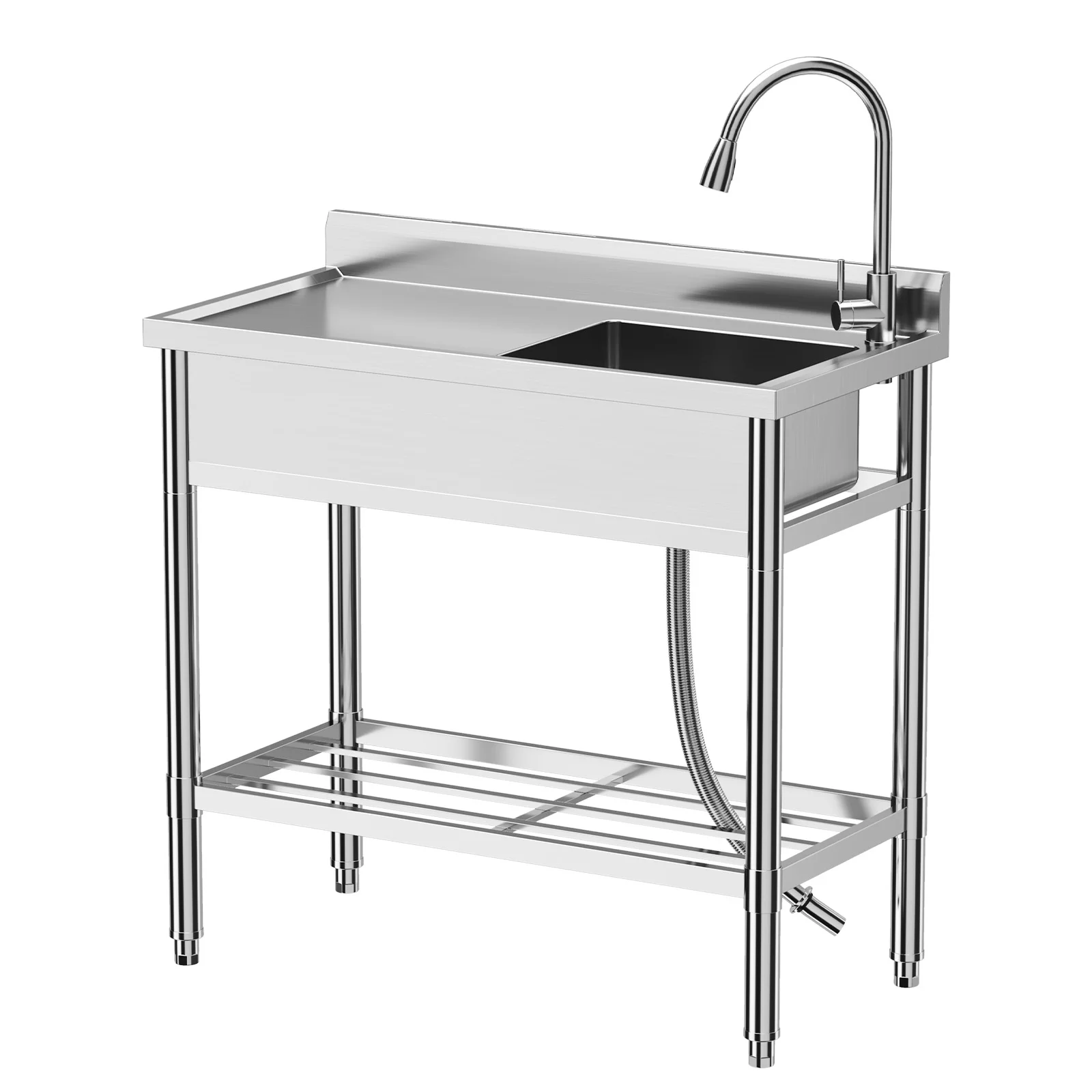 

Freestanding Single Sink Commercial Kitchen Sink Set Stainless Steel Sink with Worktop Faucet