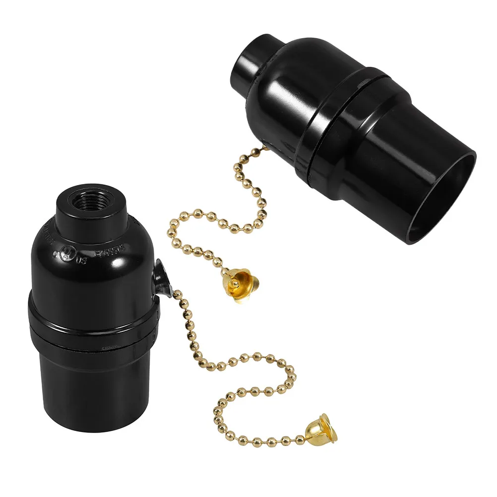 

2Pcs E27 Full Thread Bakelite Lamp Socket Pull Chain Switch for Bedroom Living Room Study Compatible E27 Bulb Replacement