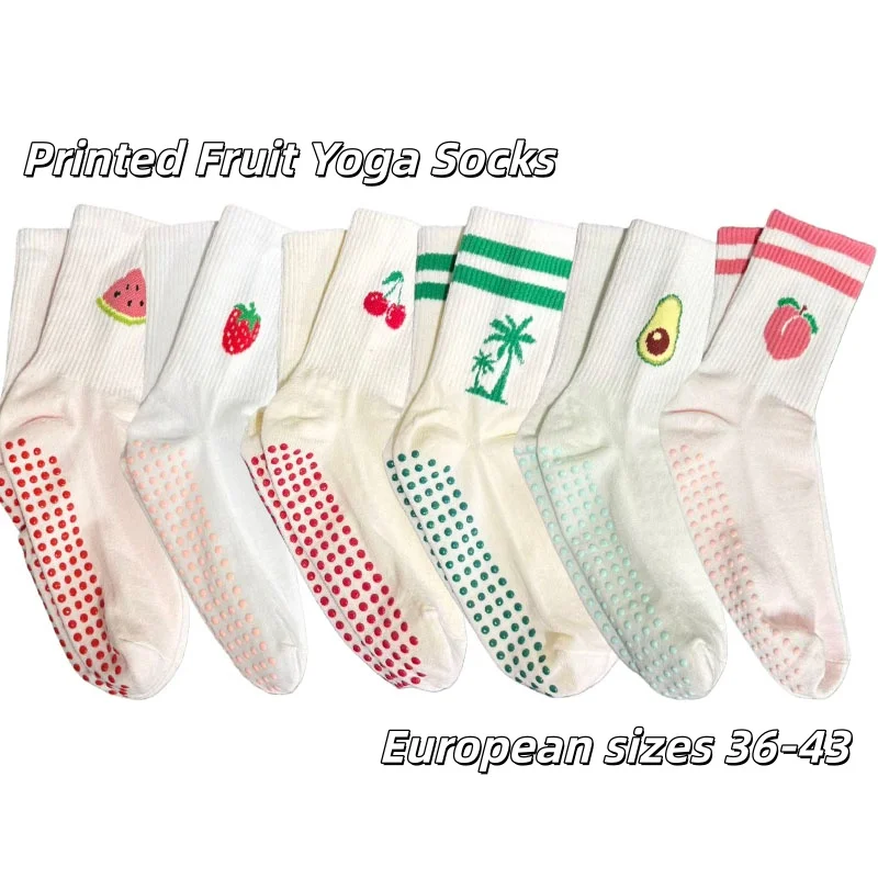 

Европейские размеры 36–43, 1 пара носков для йоги с фруктовым принтом на прогузиненной подошве, длиной до середины икры, дышащие и нескользящие.