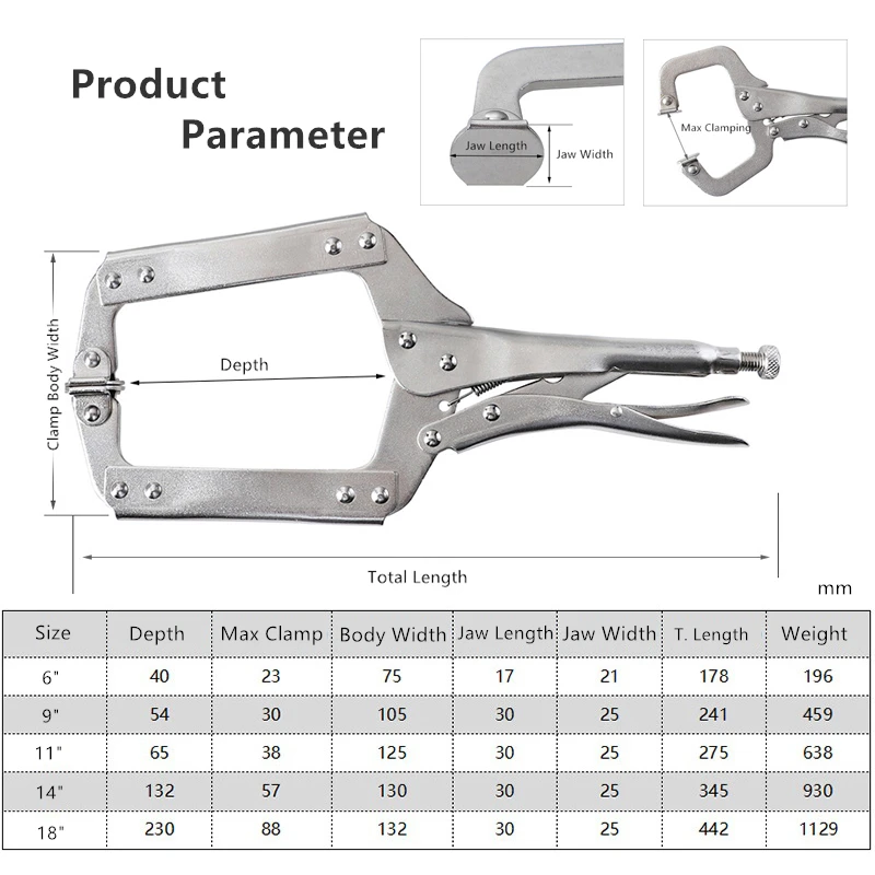 Face Clamp For Woodworking 6/11/14 Inch Table Vise Grip Tool Cabinets Locking C Clamps Clamping Duty Pliers Welding Tools