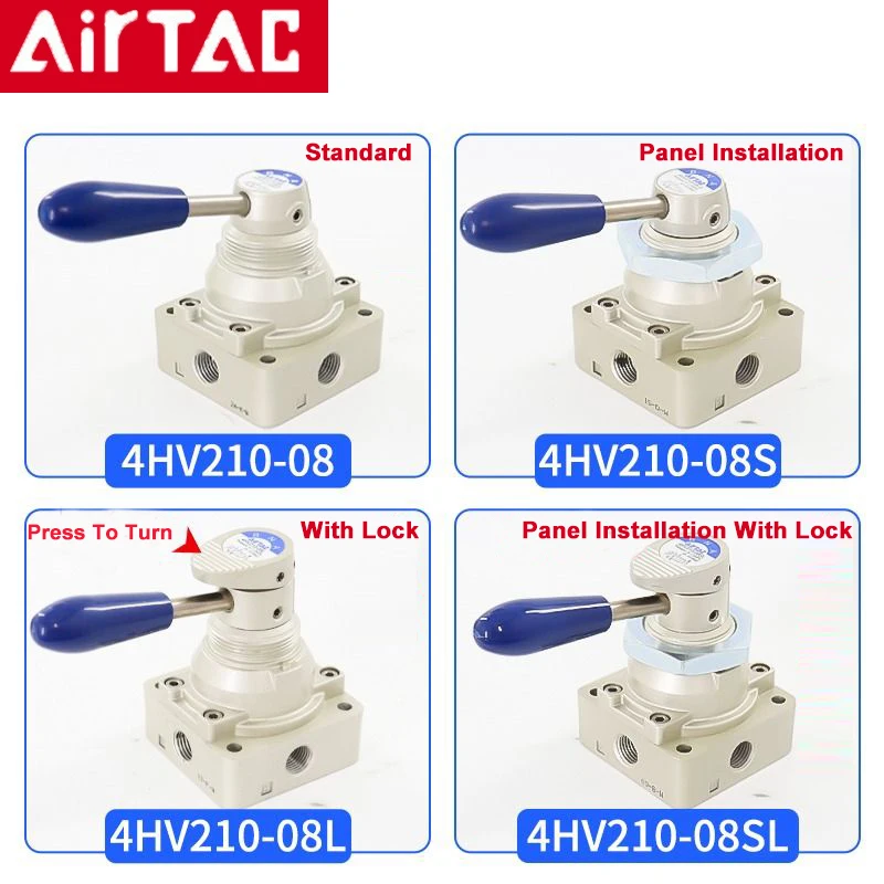 Airtac 4HV210-08/330-10/430-15 Pneumatic Switch Manual Air Valve  Hand Lever Valve (4/2 Way, 4/3 Way)