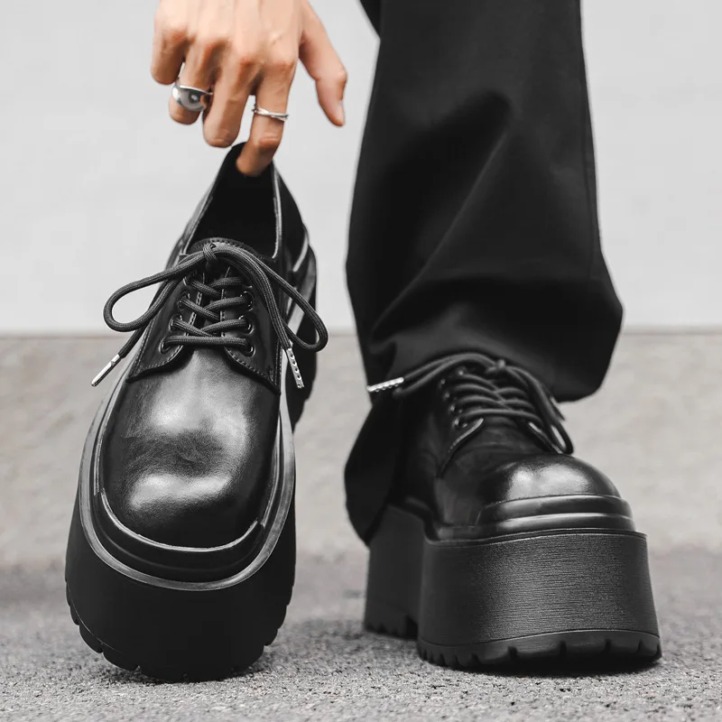 mens fashion stage nightclub high platform shoes lace-up genuine leather oxfords shoe brand designer sneakers handsome footwear