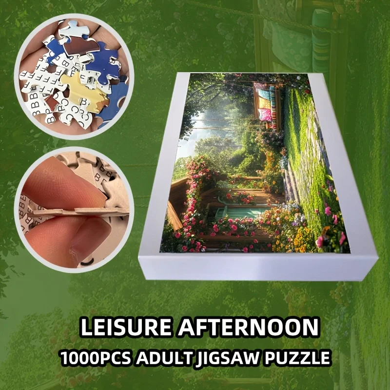 

1000 Piece Jigsaw Puzzle for Adults - Beautiful Garden Swing Scene, Premium White Cardboard, Large 70x50cm (27.5x19.7 Inches)