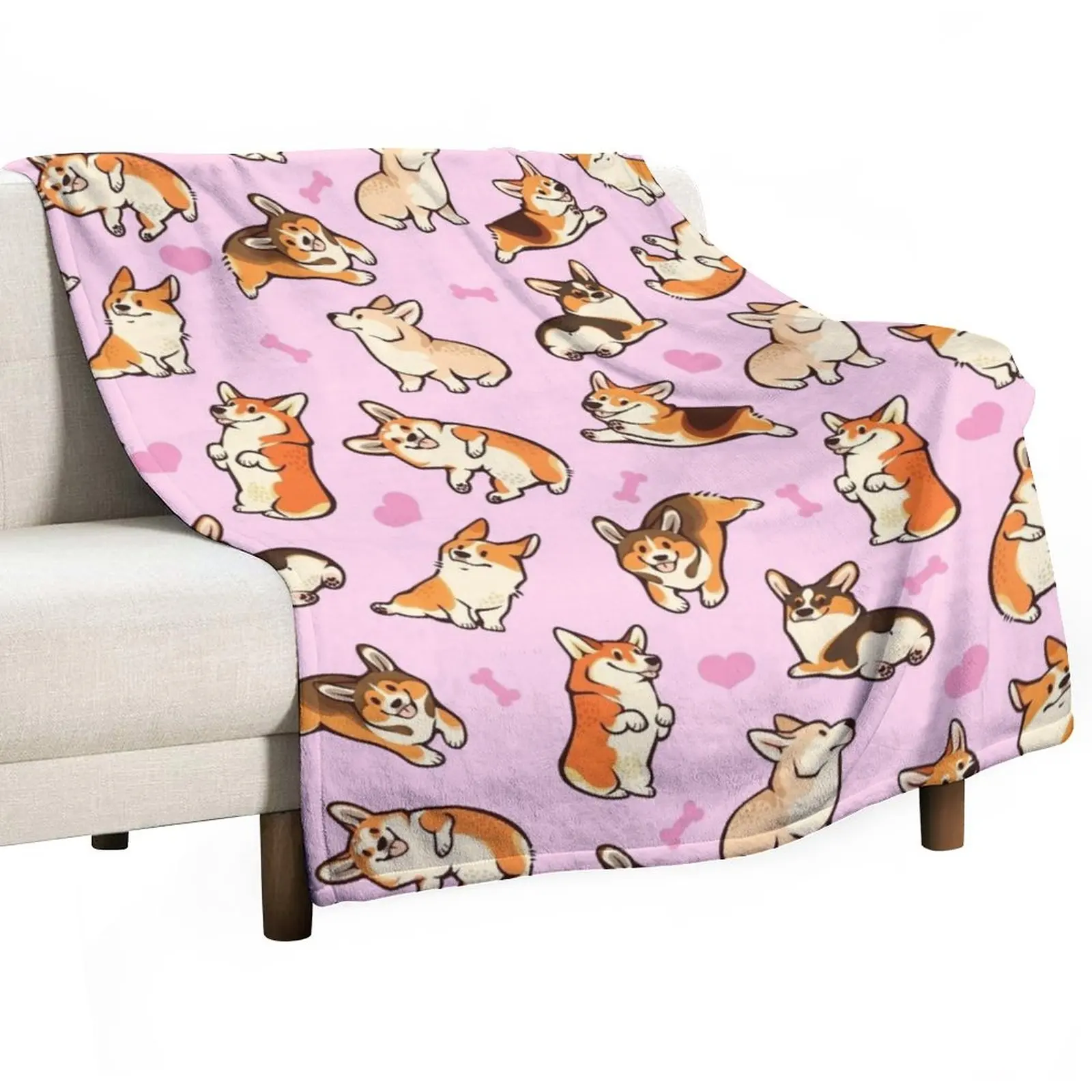 

Lovey corgis in pink Throw Blanket Furry Blankets Hairy Blankets