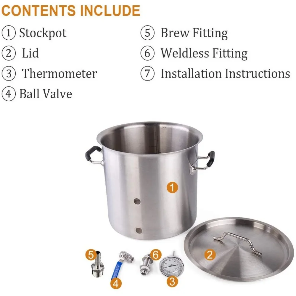 Stainless Steel Tri-Clad Bottom Brew Kettle Pot Satin Finish with lid cover Home Beer Brewing Equipment 8 Gallon