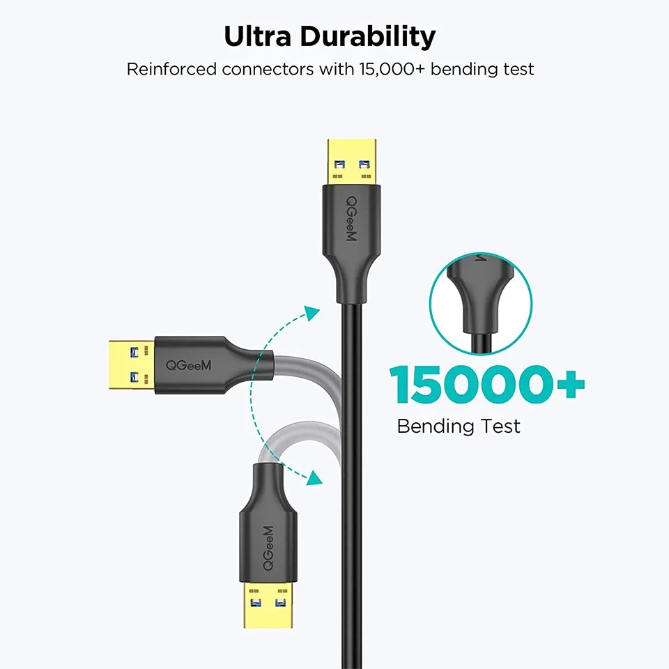 QGeeM USB Extension Cable USB 3.0 Cable Extender for PC Laptop Smart-TV PS4 Xbox SSD USB 3.0 2.0 Male to Female Cord Data Cable