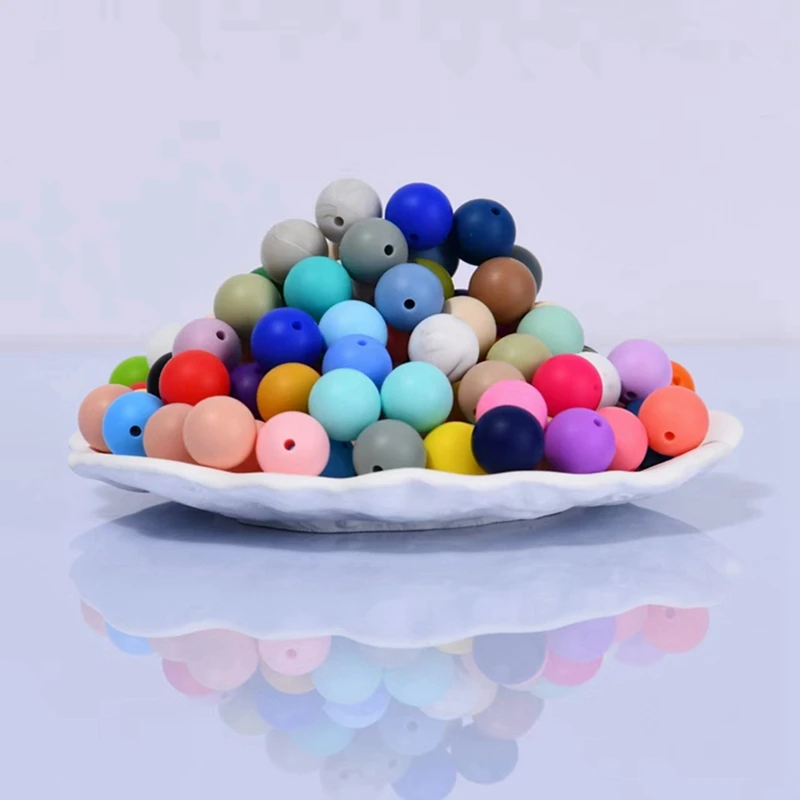 50-100Pcs/Lot Silicone Beads Round 12mm 15mm Loose Spacing Beeads For Jewelry Making DIY Pacifier Chain Bracelet Accessories