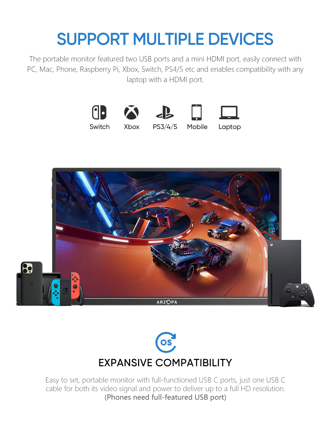 ARZOPA 14.0 inch 1080P FHD Portable Monitor IPS Screen with USB C HDMI External Second Display for Mac,Laptop,PC,Switch,PS,Xbox image 6