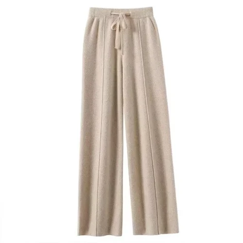 Imagen 2 del producto Pantalones de pierna ancha tejidos de lana merina para mujer, pantalones básicos de punto de Cachemira suaves y cálidos para otoño e invierno, estilo informal Simple coreano