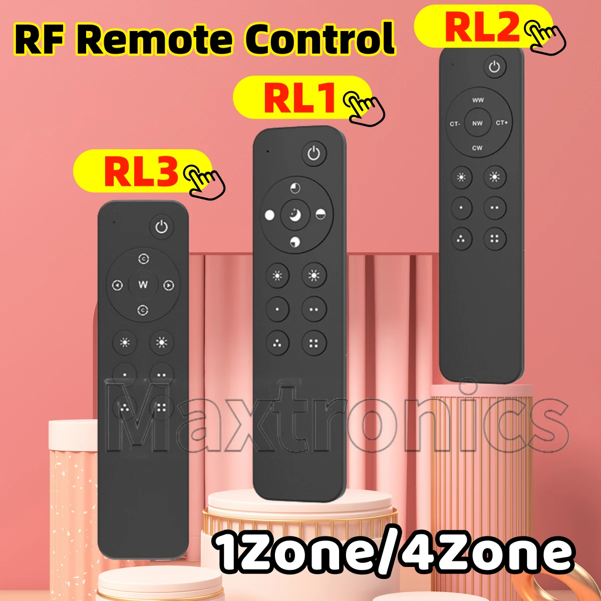 

НОВЫЙ 2026 RL1/ RL2/ RL3 1-зонный/4-зонный радиочастотный диммер-пульт для одноцветных/CCT/RGB/RGBW или RGB+CCT светодиодных лент/ламп