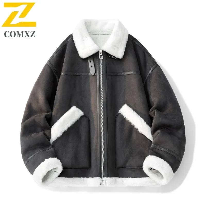 COMXZ الرجال الخريف سترة جلدية جديدة سميكة في الهواء الطلق مغامرة الرياح مقاومة معطف جلد دافئ الشارع الحضرية معطف خفيف الوزن