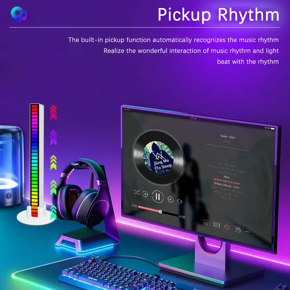 NEW LED Bar Lights Wireless Sound Activated RGB Light Music Pickup Voice Rhythm Recognition Ambient Lamp Aesthetic Room Decor