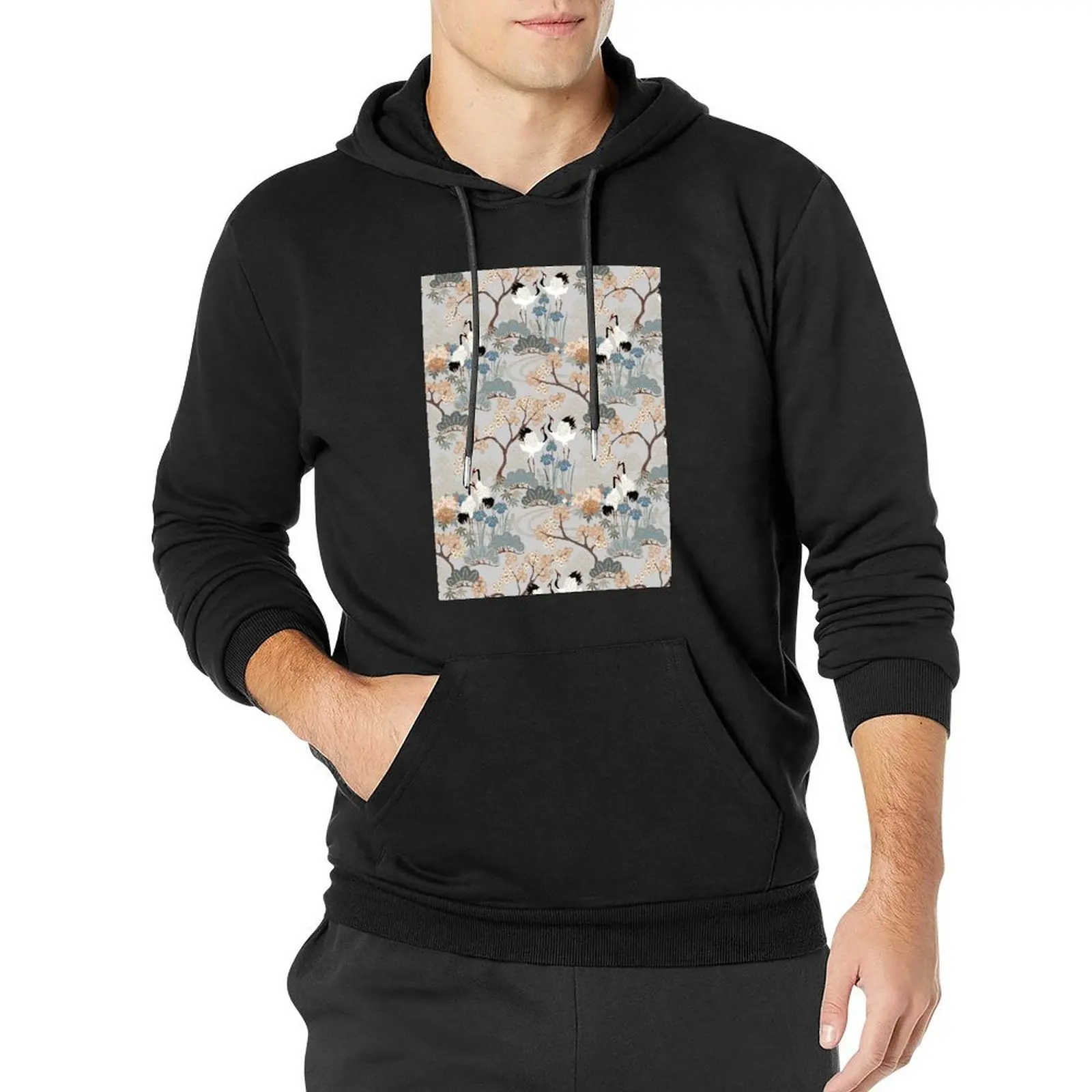 

Japanese Garden Gray Pullover Hoodie mens clothes autumn new products men's sweat-shirt set japanese style new hooded tee