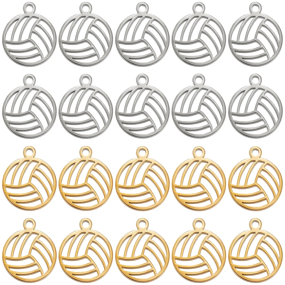 1 Box 20Pcs Volleyball Charms Volleyball Charm Hollow Stainless Steel Sport Ball Pendants