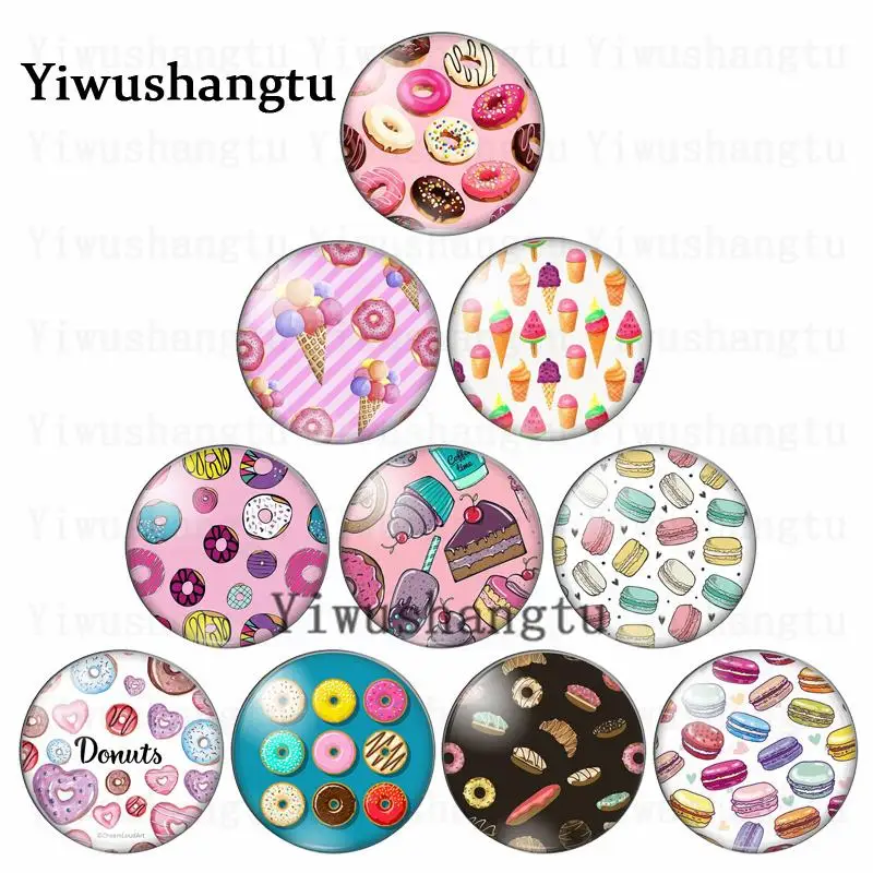 New Delicious donuts sweetmeats ice cream painting 12mm/20mm/25mm/30mm Round photo glass cabochon demo flat back Making findings