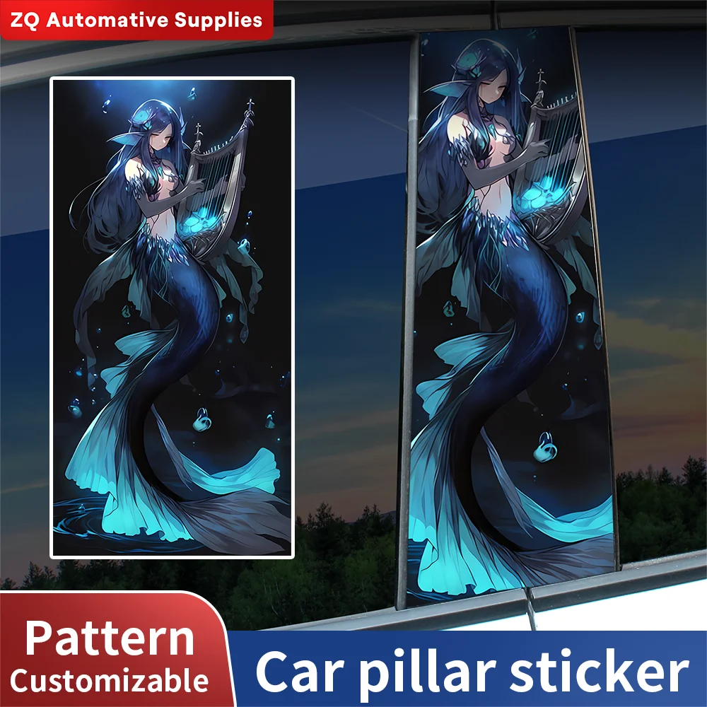 3D Deep Sea Mermaid Car B-Pillar Stickers Fantasy Girl Window Post Trim Decals Cover Scratches Universal Car Styling Accessories