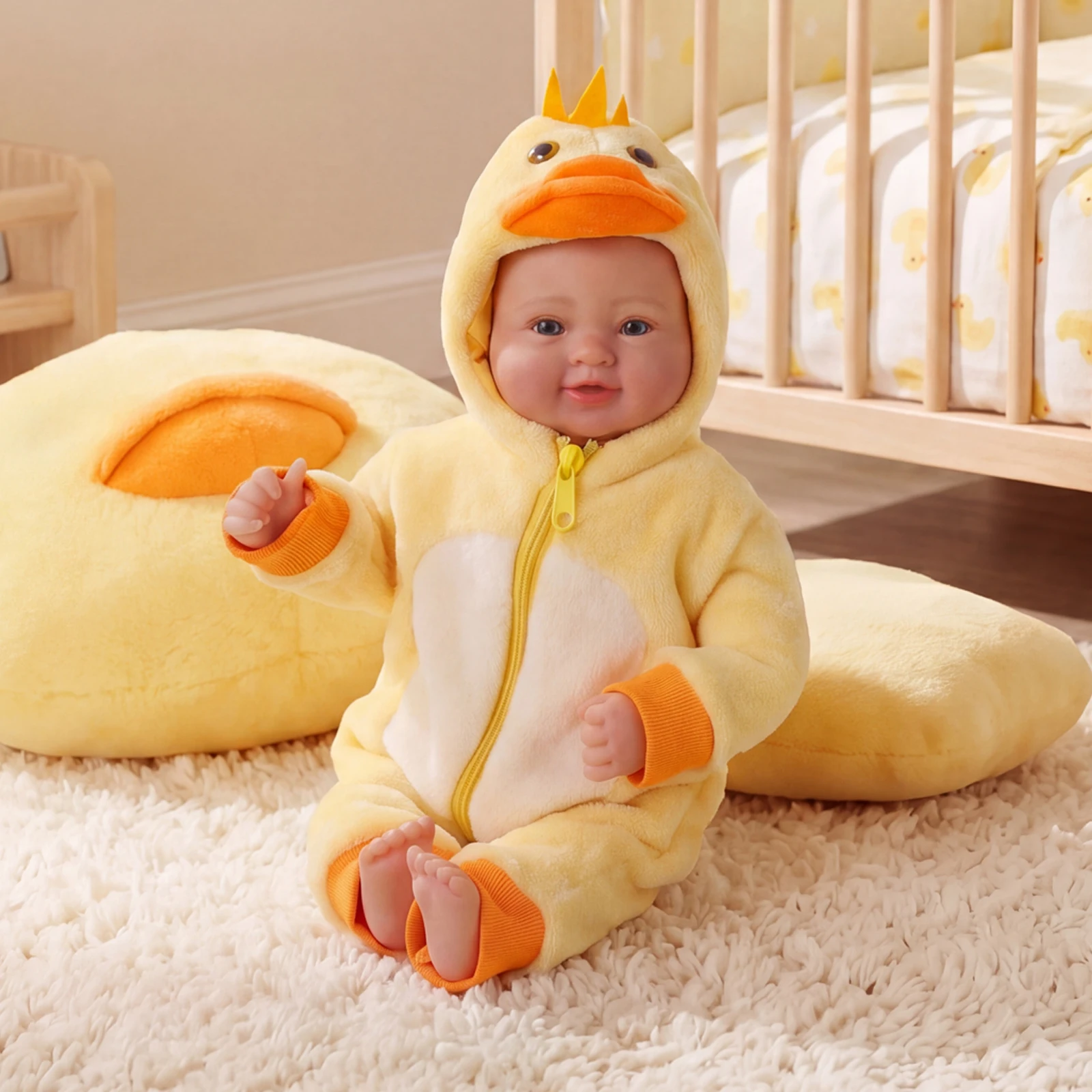 

ADFO Premium Reborn Baby Doll, Realistic Lifelike Doll with Bright Eyes, Soft Body in Cute Duck Costume, Complete Set with Magnetic Pacifier, Nursing Bottle & Certificate, Fine Art Collectible & Holiday Gift