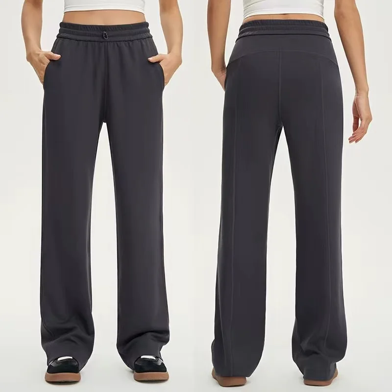 Pantalones de yoga suaves con sensación de caída, pantalones largos informales para mujer, pantalones sueltos de pierna recta y pierna ancha